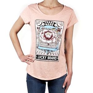 Women’s Lucky Brand Pinkish orange Floral Graphic Short Sleeve Tee Size XL